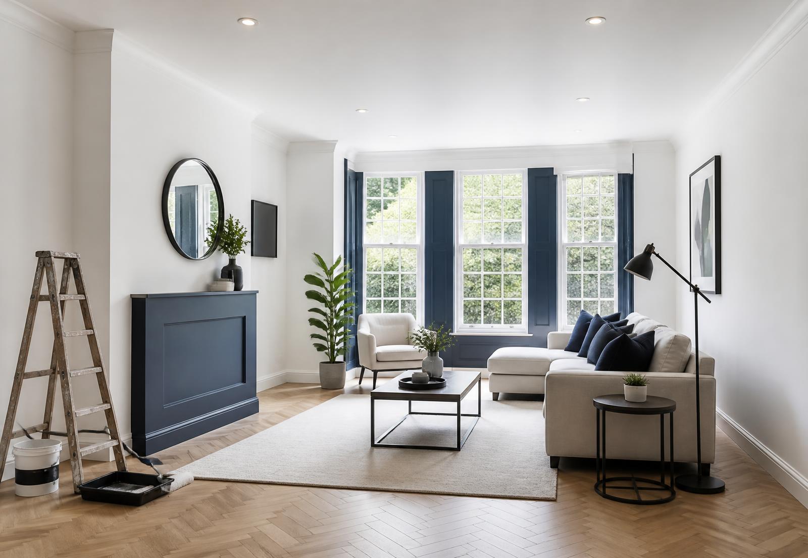 Vernieuwd interieur met vlakke witte muren en plafond